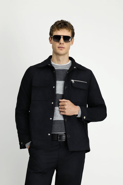 Orta Antrasit Cepli Çıtçıtlı Süet Ceket / Mont