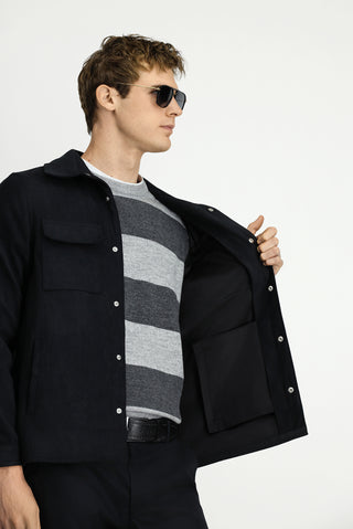  Orta Antrasit Cepli Çıtçıtlı Süet Ceket / Mont