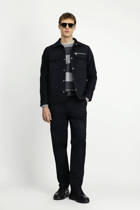 Orta Antrasit Cepli Çıtçıtlı Süet Ceket / Mont