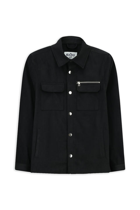 Orta Antrasit Cepli Çıtçıtlı Süet Ceket / Mont