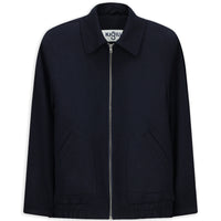 Koyu Lacivert Gömlek Yaka Yünlü Fermuarlı Bomber Ceket / Mont