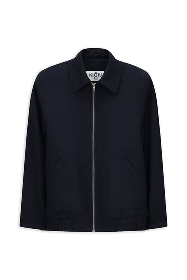  Koyu Lacivert Gömlek Yaka Yünlü Fermuarlı Bomber Ceket / Mont