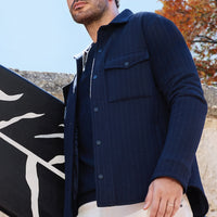 Açık Lacivert Çizgili Çıtçıtlı Gömlek / Mont