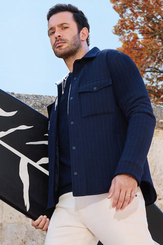  Açık Lacivert Çizgili Çıtçıtlı Gömlek / Mont