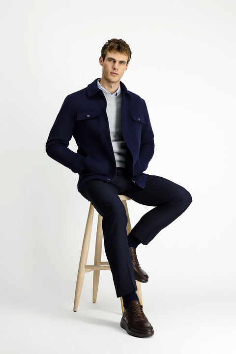 Koyu Lacivert Likralı Spor Mont Ceket