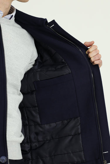 Koyu Lacivert Regular Fit Yün Kapaklı cep Mont