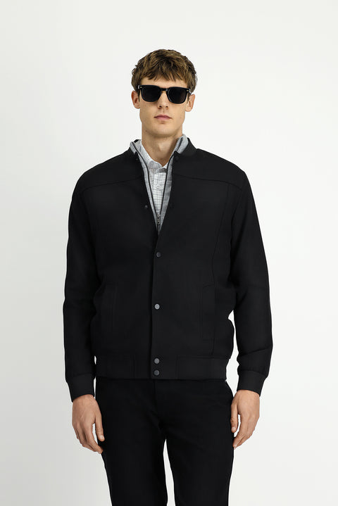 Siyah Slim Fit Dar Kesim Likralı Çıtçıtlı Cepli Bomber Ceket Mont
