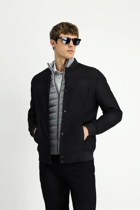 Siyah Slim Fit Dar Kesim Likralı Çıtçıtlı Cepli Bomber Ceket Mont