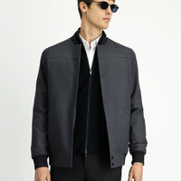 Orta Füme Slim Fit Dar Kesim Likralı Bomber Ceket Mont