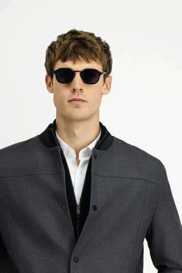 Orta Füme Slim Fit Dar Kesim Likralı Bomber Ceket Mont