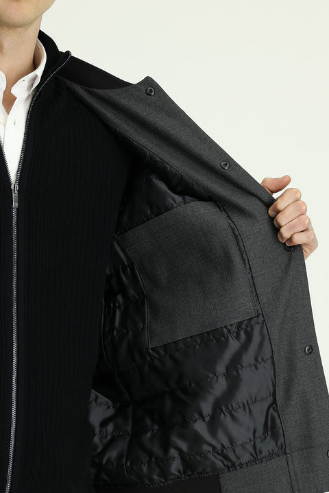 Medium Gray Slim Fit Narrow Cut Lycra Snap Button Pocket Bomber Jacket