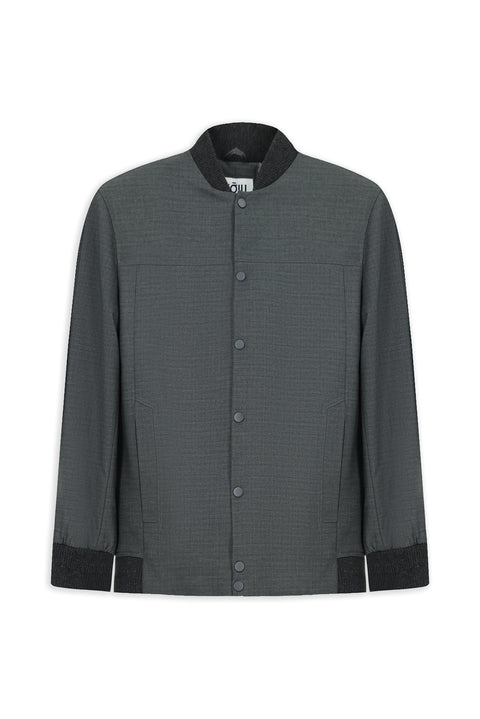 Koyu Füme Slim Fit Dar Kesim Likralı Çıtçıtlı Cepli Bomber Ceket Mont