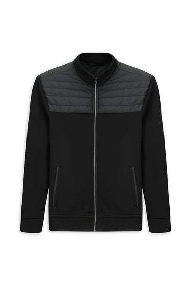  Siyah Dik Yaka Fermuarlı Kapitone Örme Mont