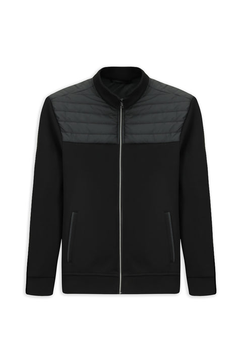 Siyah Dik Yaka Fermuarlı Kapitone Örme Mont