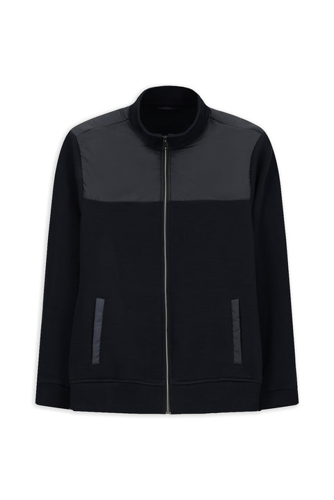 Koyu Lacivert Dik Yaka Scuba Detaylı Fermuarlı Örme Mont