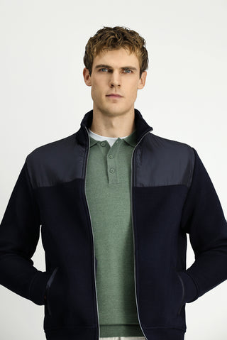  Koyu Lacivert Dik Yaka Scuba Detaylı Örme Mont