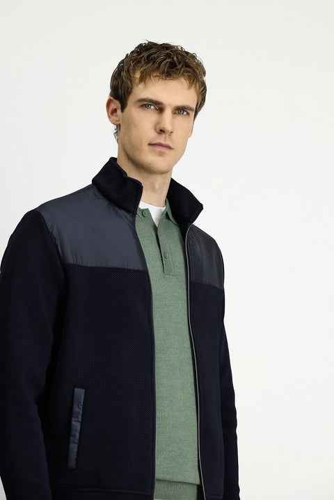 Koyu Lacivert Dik Yaka Scuba Detaylı Fermuarlı Örme Mont