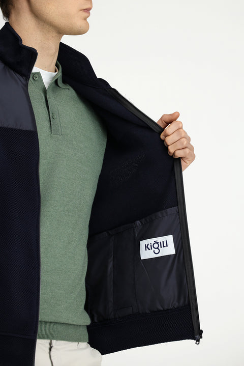 Koyu Lacivert Dik Yaka Scuba Detaylı Fermuarlı Örme Mont