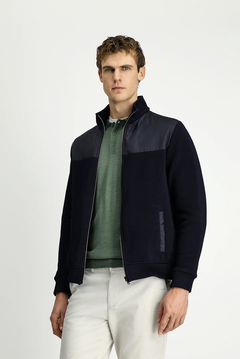 Koyu Lacivert Dik Yaka Scuba Detaylı Fermuarlı Örme Mont