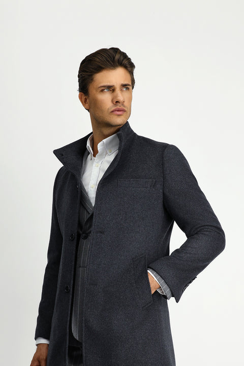 Açık Füme Yünlü Klasik Kaban