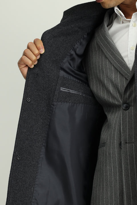 Açık Füme Yünlü Klasik Kaban