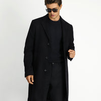 Siyah Yünlü Klasik Desenli Kaban