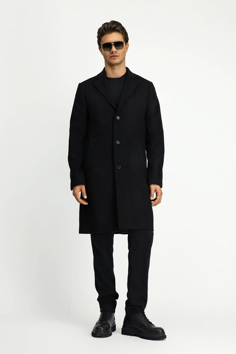 Siyah Yünlü Klasik Desenli Kaban