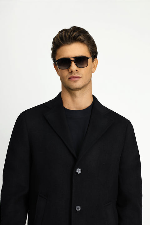 Siyah Yünlü Klasik Desenli Kaban