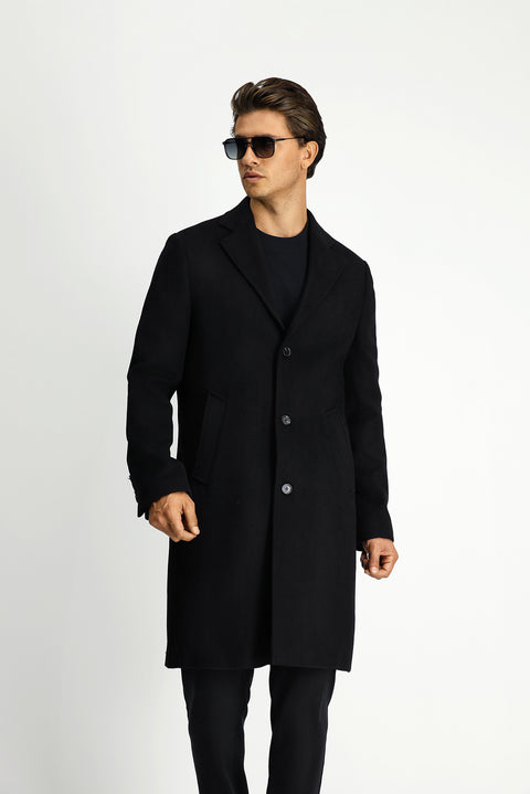 Siyah Yünlü Klasik Desenli Kaban