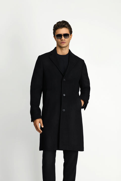 Siyah Yünlü Klasik Desenli Kaban