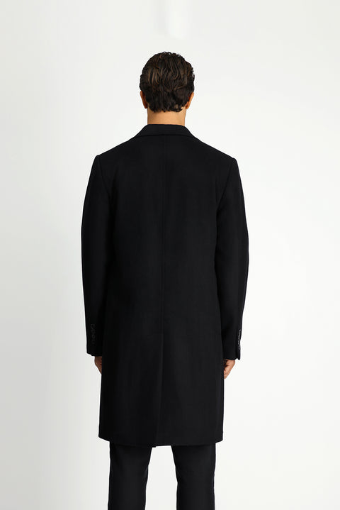 Siyah Yünlü Klasik Desenli Kaban