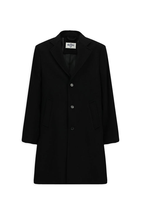 Siyah Yünlü Klasik Desenli Kaban