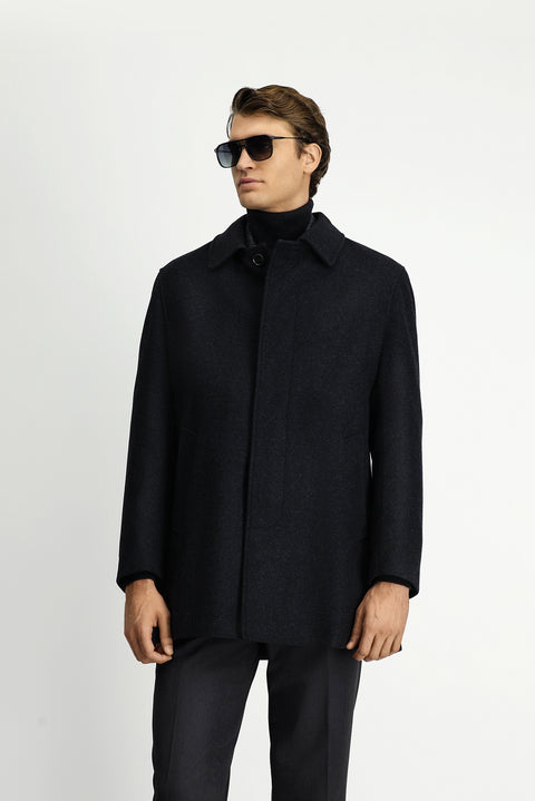 Koyu Antrasit Yünlü Klasik Kaban