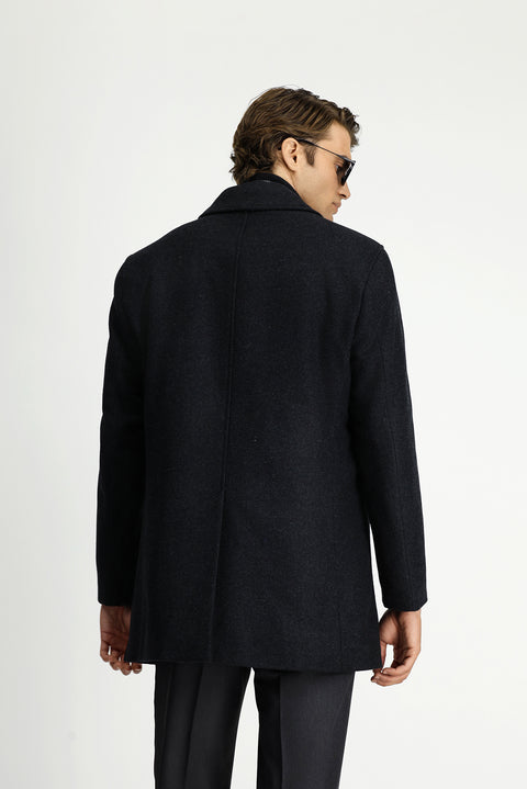 Koyu Antrasit Yünlü Klasik Kaban