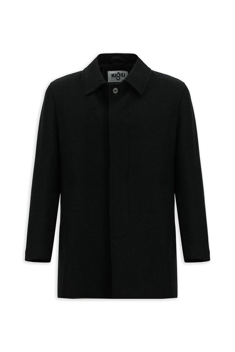 Koyu Antrasit Yünlü Klasik Kaban