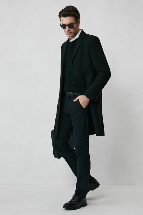 Siyah Yünlü Klasik Kaban