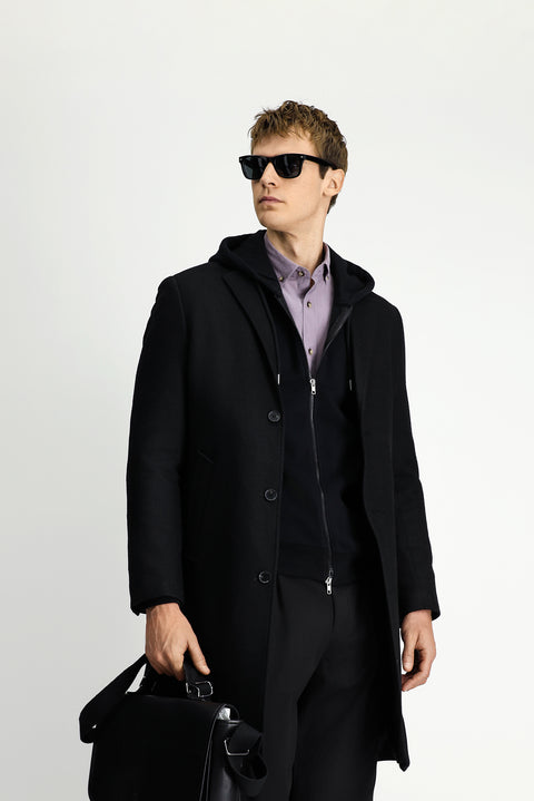 Siyah Yünlü Klasik Kaban