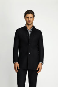 Koyu Lacivert 7 Drop Slim Fit Dar Kesim Çizgili Yünlü Kruvaze Takım Elbise