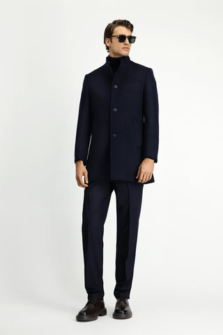  Koyu Lacivert Yünlü Klasik Kaban