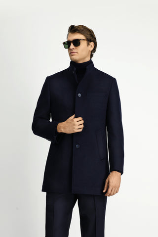  Koyu Lacivert Yünlü Klasik Kaban