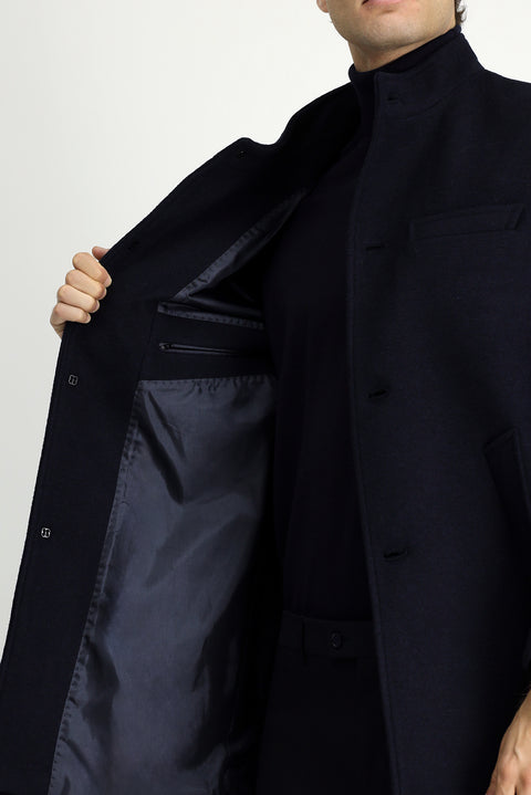 Koyu Lacivert Yünlü Klasik Kaban