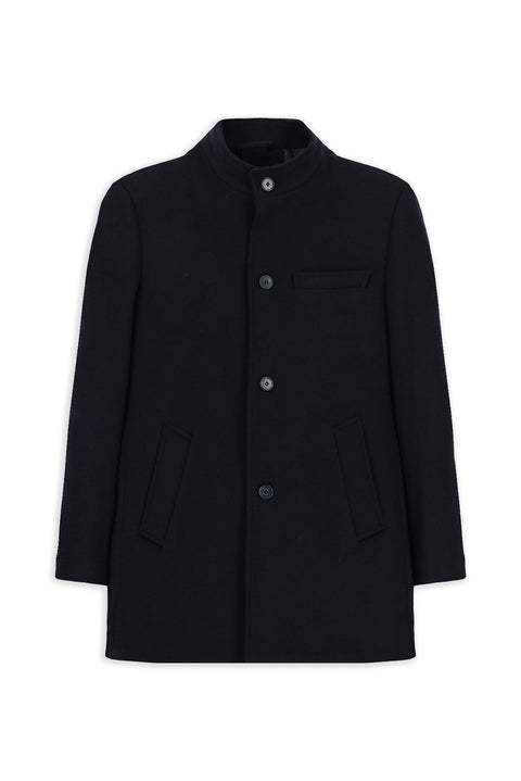 Koyu Lacivert Yünlü Klasik Kaban