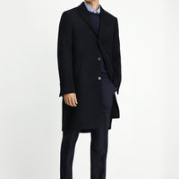 Koyu Lacivert Yünlü Klasik Kaban