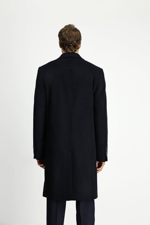 Koyu Lacivert Yünlü Klasik Kaban