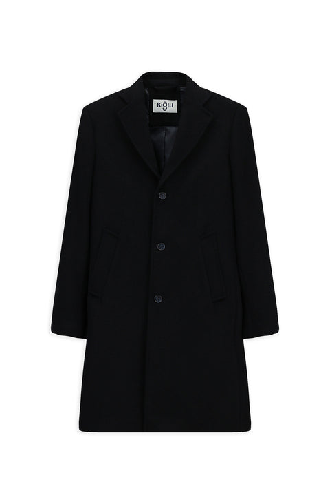 Koyu Lacivert Yünlü Klasik Kaban