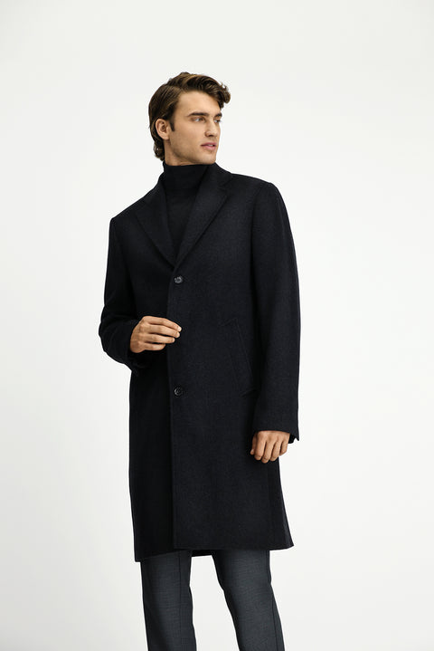 Koyu Antrasit Yünlü Klasik Kaban