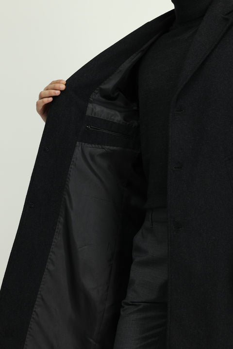 Koyu Antrasit Yünlü Klasik Kaban