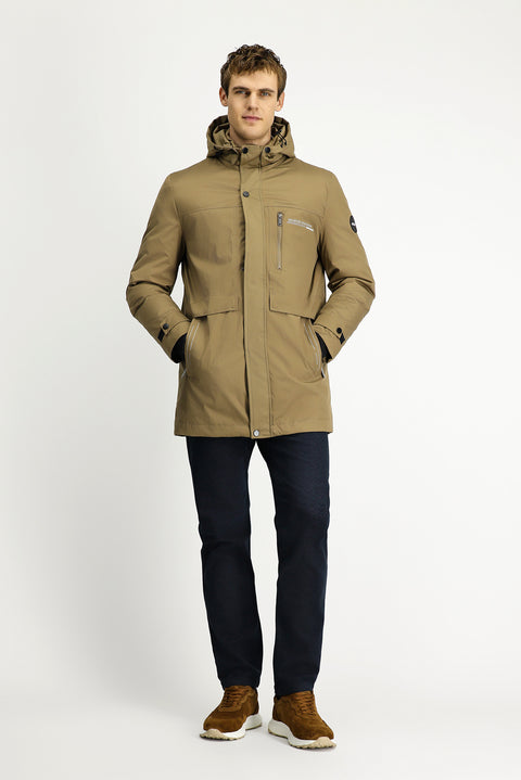 Açık Bej Kapüşonlu Spor Şişme Kaban