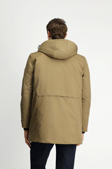 Açık Bej Kapüşonlu Spor Şişme Kaban