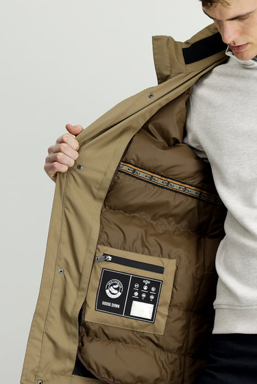 Açık Bej Kapüşonlu Spor Şişme Kaz Tüyü Kaban